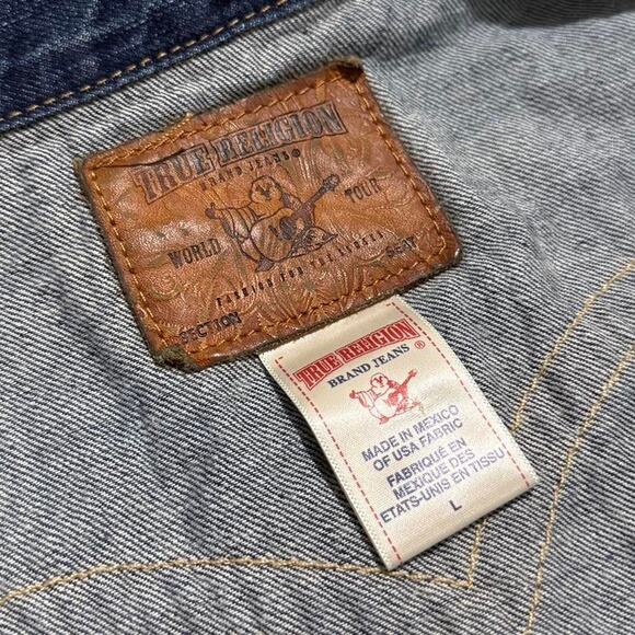 True Religion Jada Baja Dark Blue & Rainbow Retro Women's Denim Jacket L/M - Picture 7 of 8